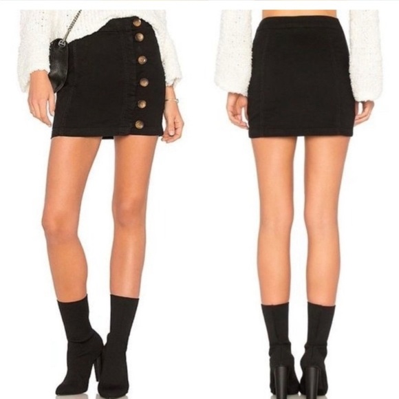 Free People Little Daisies Mini Skirt Button-Up Stretch Faded Black Size 6 - Picture 1 of 9